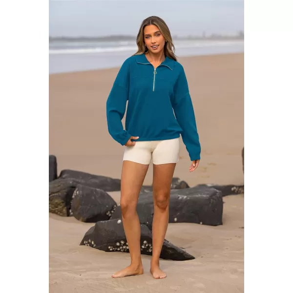 PRETTYGARDEN Womens 2024 Fall Sweatshirt Half Zip Collar Pullover Tops Oversized Long Sleeve Plain Casual Jacket ClothesLake Blue