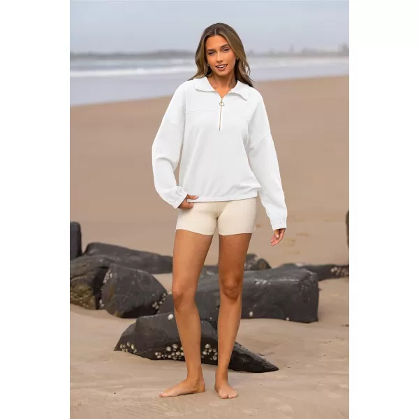 PRETTYGARDEN Womens 2024 Fall Sweatshirt Half Zip Collar Pullover Tops Oversized Long Sleeve Plain Casual Jacket ClothesWhite