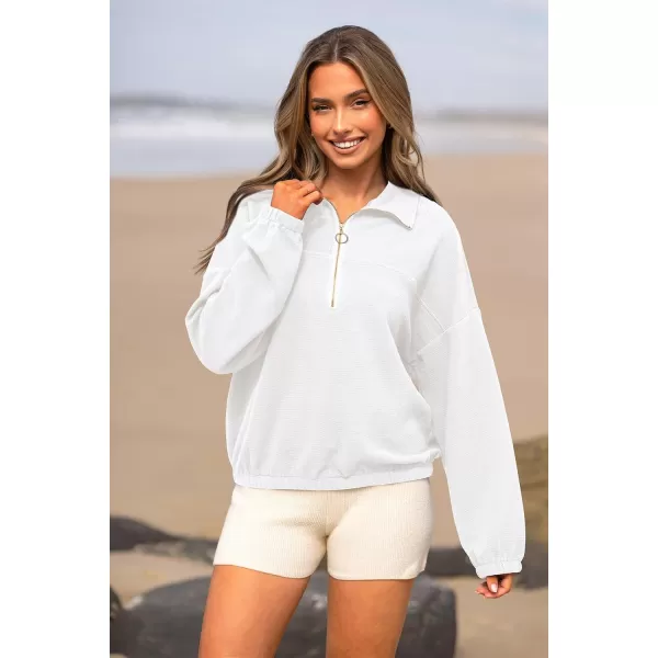 PRETTYGARDEN Womens 2024 Fall Sweatshirt Half Zip Collar Pullover Tops Oversized Long Sleeve Plain Casual Jacket ClothesWhite