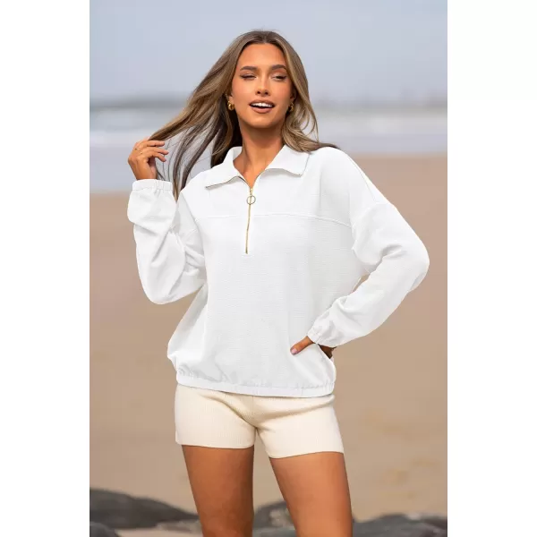 PRETTYGARDEN Womens 2024 Fall Sweatshirt Half Zip Collar Pullover Tops Oversized Long Sleeve Plain Casual Jacket ClothesWhite