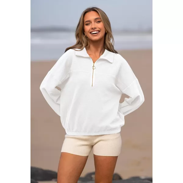 PRETTYGARDEN Womens 2024 Fall Sweatshirt Half Zip Collar Pullover Tops Oversized Long Sleeve Plain Casual Jacket ClothesWhite