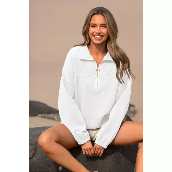 PRETTYGARDEN Womens 2024 Fall Sweatshirt Half Zip Collar Pullover Tops Oversized Long Sleeve Plain Casual Jacket ClothesWhite