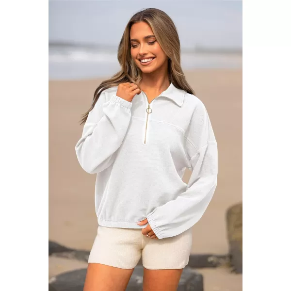 PRETTYGARDEN Womens 2024 Fall Sweatshirt Half Zip Collar Pullover Tops Oversized Long Sleeve Plain Casual Jacket ClothesWhite