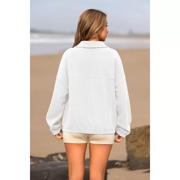 PRETTYGARDEN Womens 2024 Fall Sweatshirt Half Zip Collar Pullover Tops Oversized Long Sleeve Plain Casual Jacket ClothesWhite