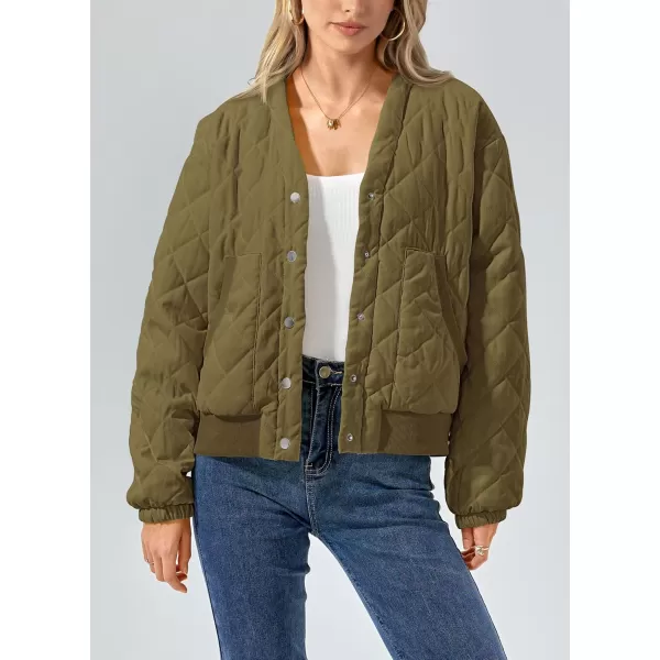 PRETTYGARDEN Womens 2024 Winter Trendy Jackets Button Down Long Sleeve Padded Warm Outerwear Fashion Coats with PocketsArmy Green