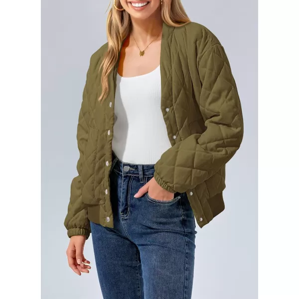 PRETTYGARDEN Womens 2024 Winter Trendy Jackets Button Down Long Sleeve Padded Warm Outerwear Fashion Coats with PocketsArmy Green