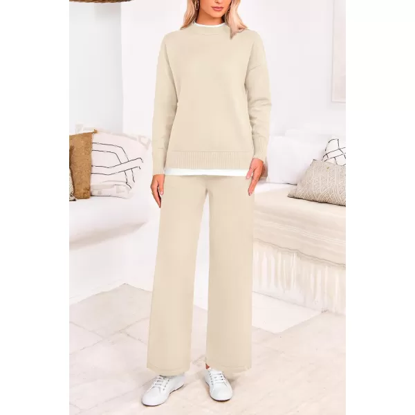 PRETTYGARDEN Womens Fall 2 Piece Lounge Sets Long Sleeve Pullover Sweater Wide Leg Pants Matching Outfits TracksuitsBeige