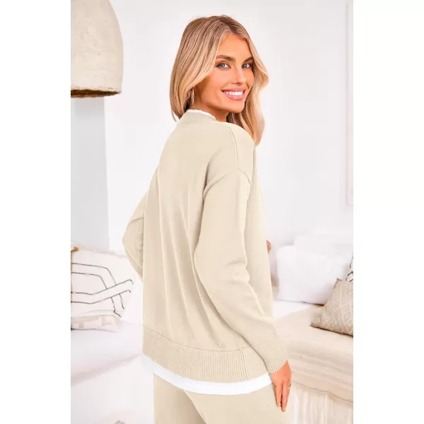 PRETTYGARDEN Womens Fall 2 Piece Lounge Sets Long Sleeve Pullover Sweater Wide Leg Pants Matching Outfits TracksuitsBeige