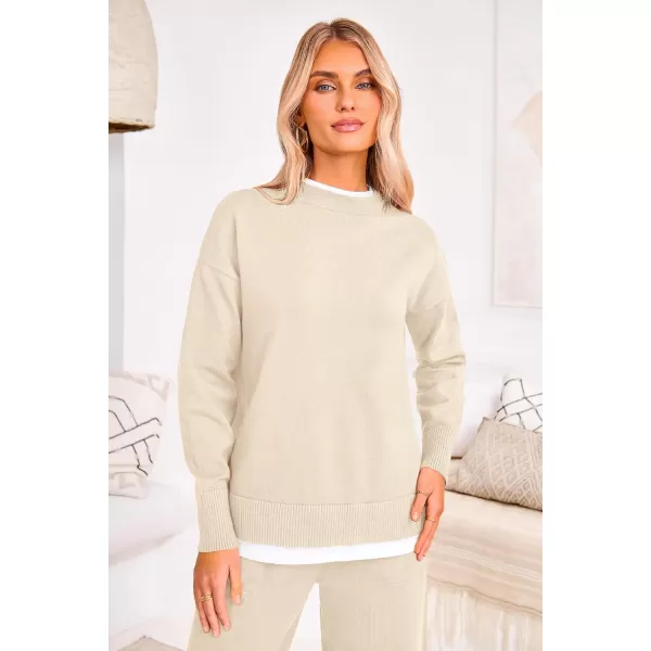 PRETTYGARDEN Womens Fall 2 Piece Lounge Sets Long Sleeve Pullover Sweater Wide Leg Pants Matching Outfits TracksuitsBeige