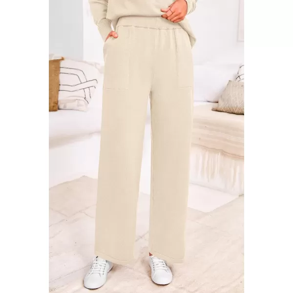 PRETTYGARDEN Womens Fall 2 Piece Lounge Sets Long Sleeve Pullover Sweater Wide Leg Pants Matching Outfits TracksuitsBeige