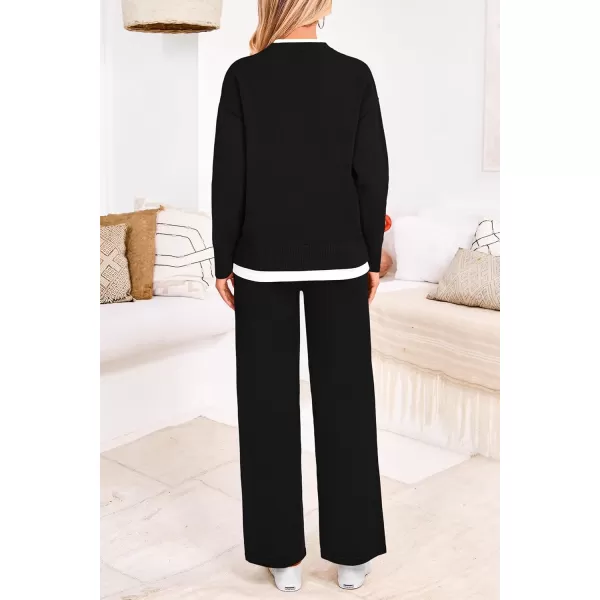 PRETTYGARDEN Womens Fall 2 Piece Lounge Sets Long Sleeve Pullover Sweater Wide Leg Pants Matching Outfits TracksuitsBlack