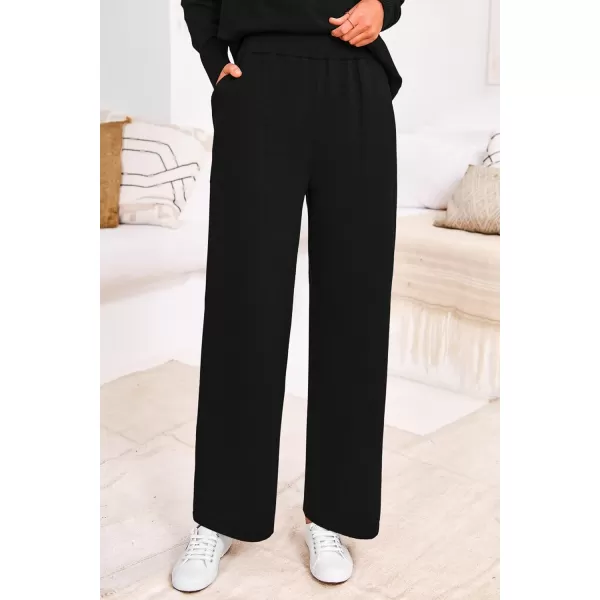 PRETTYGARDEN Womens Fall 2 Piece Lounge Sets Long Sleeve Pullover Sweater Wide Leg Pants Matching Outfits TracksuitsBlack