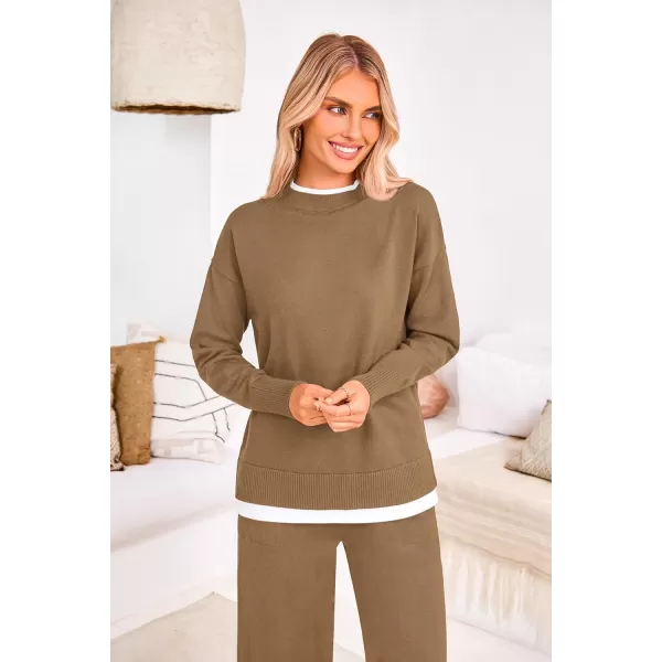 PRETTYGARDEN Womens Fall 2 Piece Lounge Sets Long Sleeve Pullover Sweater Wide Leg Pants Matching Outfits TracksuitsCamel