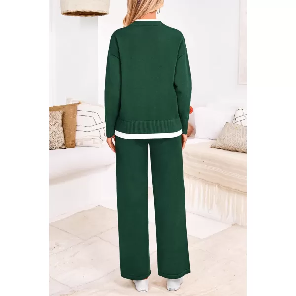 PRETTYGARDEN Womens Fall 2 Piece Lounge Sets Long Sleeve Pullover Sweater Wide Leg Pants Matching Outfits TracksuitsDark Green