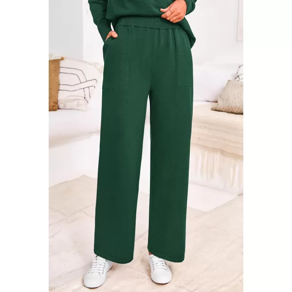PRETTYGARDEN Womens Fall 2 Piece Lounge Sets Long Sleeve Pullover Sweater Wide Leg Pants Matching Outfits TracksuitsDark Green