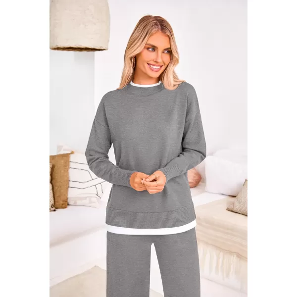 PRETTYGARDEN Womens Fall 2 Piece Lounge Sets Long Sleeve Pullover Sweater Wide Leg Pants Matching Outfits TracksuitsGrey