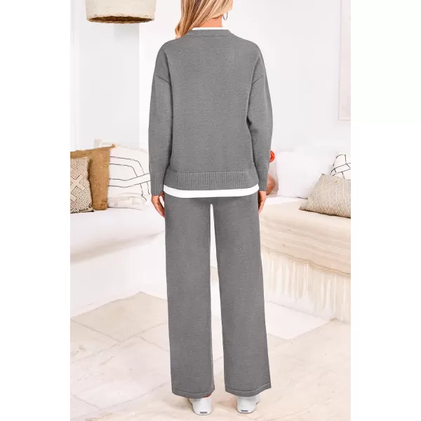 PRETTYGARDEN Womens Fall 2 Piece Lounge Sets Long Sleeve Pullover Sweater Wide Leg Pants Matching Outfits TracksuitsGrey