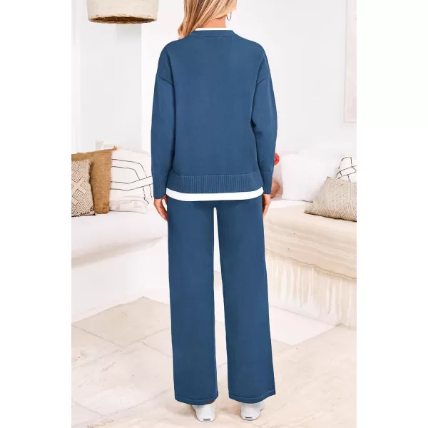 PRETTYGARDEN Womens Fall 2 Piece Lounge Sets Long Sleeve Pullover Sweater Wide Leg Pants Matching Outfits TracksuitsGrey Blue