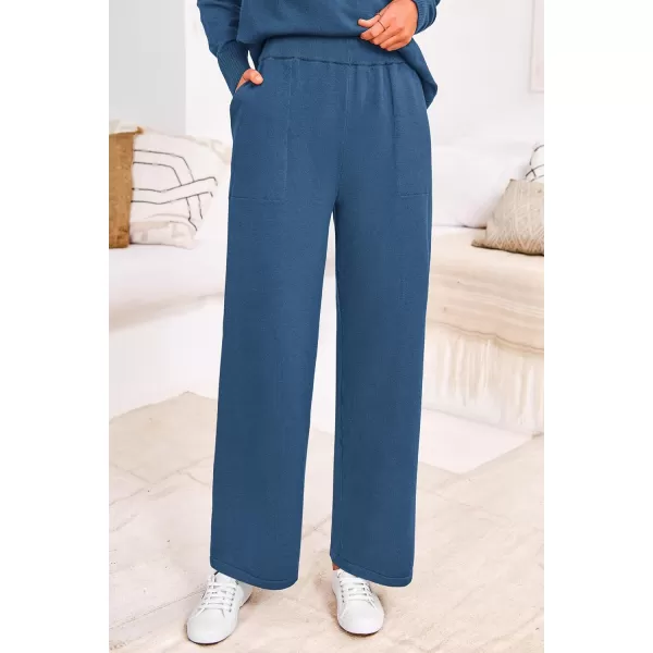 PRETTYGARDEN Womens Fall 2 Piece Lounge Sets Long Sleeve Pullover Sweater Wide Leg Pants Matching Outfits TracksuitsGrey Blue