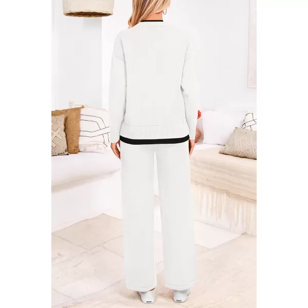 PRETTYGARDEN Womens Fall 2 Piece Lounge Sets Long Sleeve Pullover Sweater Wide Leg Pants Matching Outfits TracksuitsWhite