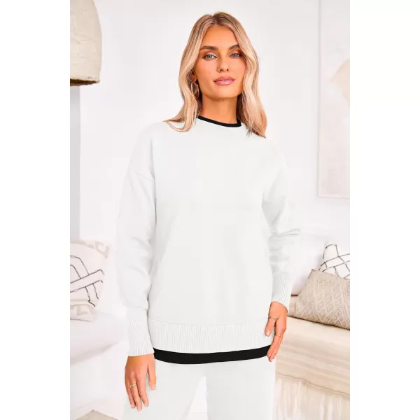 PRETTYGARDEN Womens Fall 2 Piece Lounge Sets Long Sleeve Pullover Sweater Wide Leg Pants Matching Outfits TracksuitsWhite