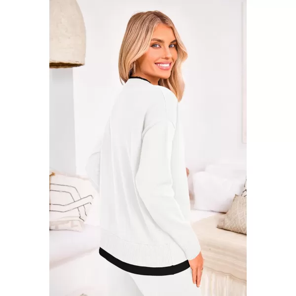 PRETTYGARDEN Womens Fall 2 Piece Lounge Sets Long Sleeve Pullover Sweater Wide Leg Pants Matching Outfits TracksuitsWhite