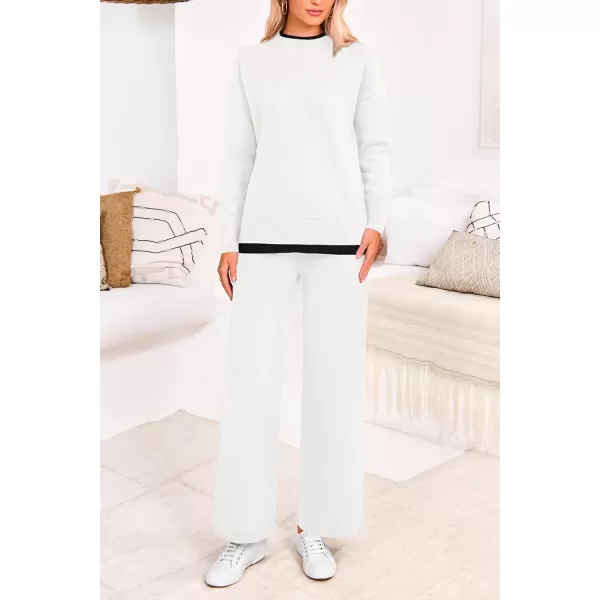 PRETTYGARDEN Womens Fall 2 Piece Lounge Sets Long Sleeve Pullover Sweater Wide Leg Pants Matching Outfits TracksuitsWhite