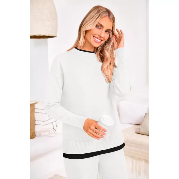 PRETTYGARDEN Womens Fall 2 Piece Lounge Sets Long Sleeve Pullover Sweater Wide Leg Pants Matching Outfits TracksuitsWhite