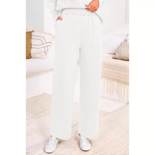 PRETTYGARDEN Womens Fall 2 Piece Lounge Sets Long Sleeve Pullover Sweater Wide Leg Pants Matching Outfits TracksuitsWhite