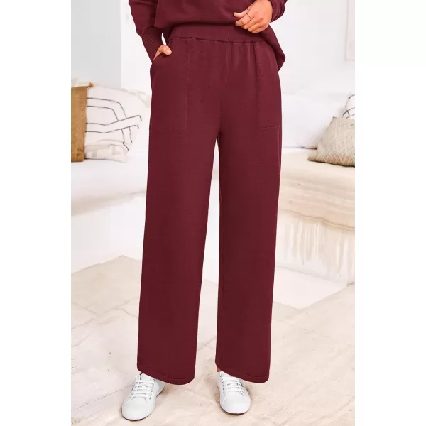 PRETTYGARDEN Womens Fall 2 Piece Lounge Sets Long Sleeve Pullover Sweater Wide Leg Pants Matching Outfits TracksuitsWine Red