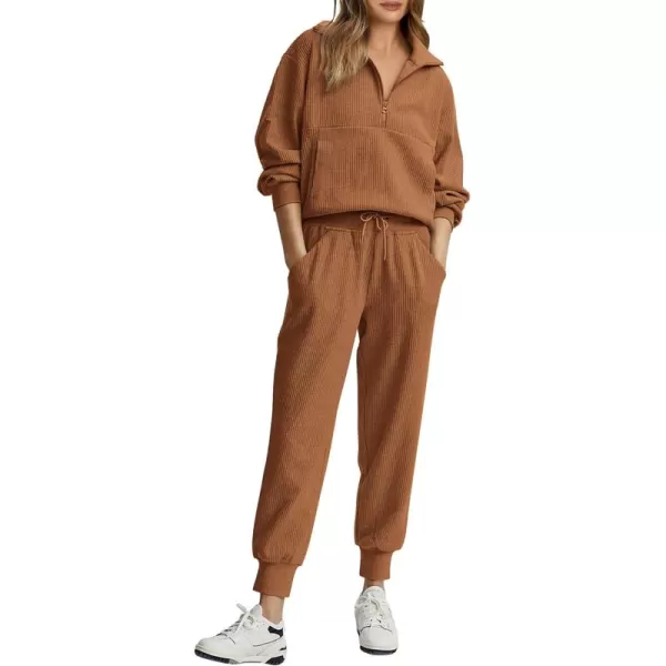 PRETTYGARDEN Womens 2 Piece Sweatsuits Set Long Sleeve Half Zip Pullover Sweatshirt Joggers Sweatpants Fall Outfits TracksuitDark Khaki