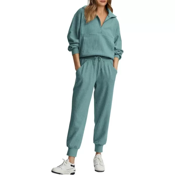 PRETTYGARDEN Womens 2 Piece Sweatsuits Set Long Sleeve Half Zip Pullover Sweatshirt Joggers Sweatpants Fall Outfits TracksuitFruit Green