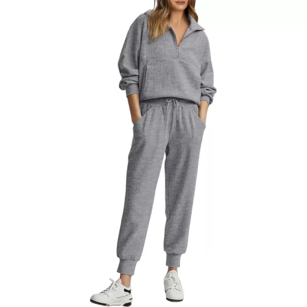 PRETTYGARDEN Womens 2 Piece Sweatsuits Set Long Sleeve Half Zip Pullover Sweatshirt Joggers Sweatpants Fall Outfits TracksuitGrey