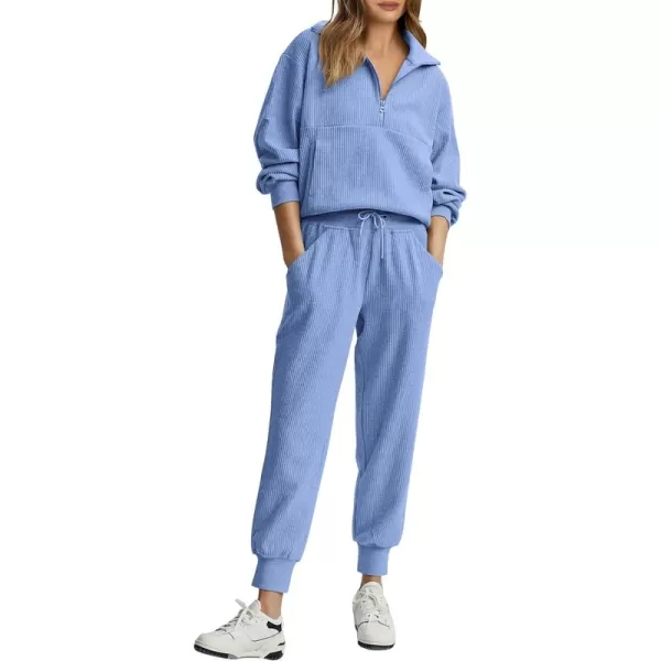 PRETTYGARDEN Womens 2 Piece Sweatsuits Set Long Sleeve Half Zip Pullover Sweatshirt Joggers Sweatpants Fall Outfits TracksuitLight Blue