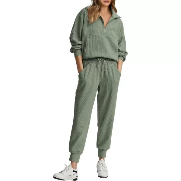 PRETTYGARDEN Womens 2 Piece Sweatsuits Set Long Sleeve Half Zip Pullover Sweatshirt Joggers Sweatpants Fall Outfits TracksuitLight Green