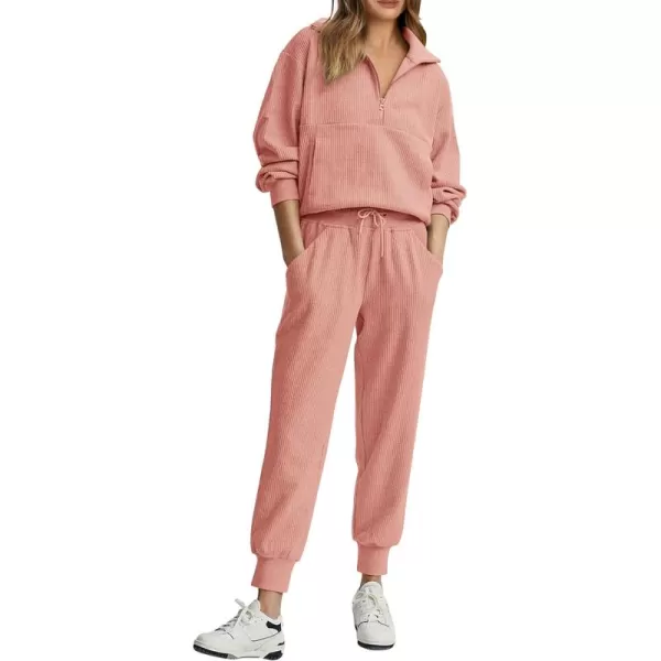 PRETTYGARDEN Womens 2 Piece Sweatsuits Set Long Sleeve Half Zip Pullover Sweatshirt Joggers Sweatpants Fall Outfits TracksuitPink