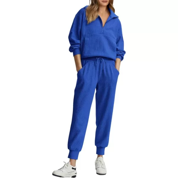 PRETTYGARDEN Womens 2 Piece Sweatsuits Set Long Sleeve Half Zip Pullover Sweatshirt Joggers Sweatpants Fall Outfits TracksuitRoyal Blue