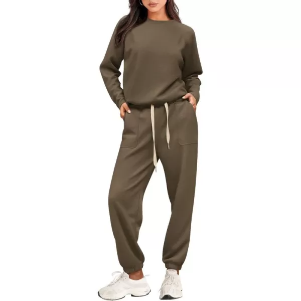 PRETTYGARDEN Womens 2 Piece Tracksuit Outfits Casual Long Sleeve Top High Waisted Sweatpants Lounge Jogger SetArmy Green