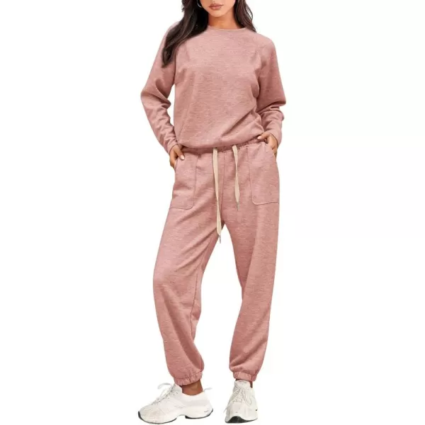 PRETTYGARDEN Womens 2 Piece Tracksuit Outfits Casual Long Sleeve Top High Waisted Sweatpants Lounge Jogger SetPink
