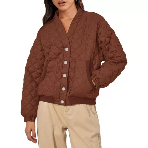 PRETTYGARDEN Womens 2024 Winter Trendy Jackets Button Down Long Sleeve Padded Warm Outerwear Fashion Coats with PocketsBrown