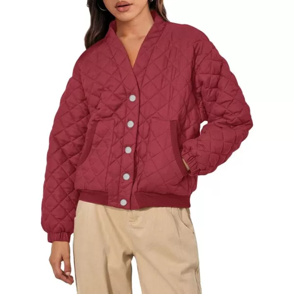 PRETTYGARDEN Womens 2024 Winter Trendy Jackets Button Down Long Sleeve Padded Warm Outerwear Fashion Coats with PocketsRed