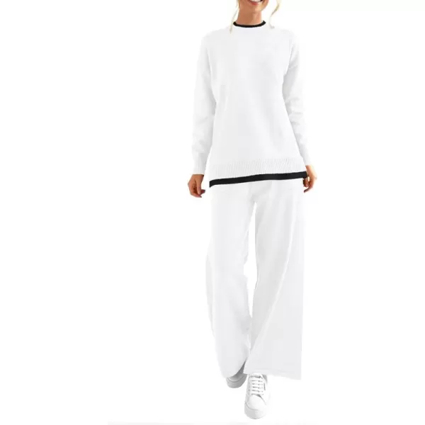 PRETTYGARDEN Womens Fall 2 Piece Lounge Sets Long Sleeve Pullover Sweater Wide Leg Pants Matching Outfits TracksuitsWhite