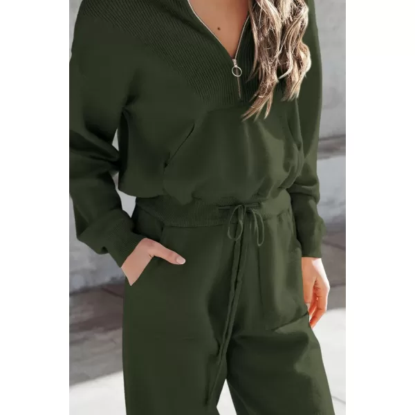 PRETTYGARDEN Womens 2 Piece Sweater Set Pullover Zip Up Sweatshirt Jogger Sweatpants Tracksuit Casual OutfitArmy Green