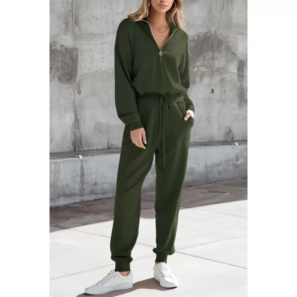 PRETTYGARDEN Womens 2 Piece Sweater Set Pullover Zip Up Sweatshirt Jogger Sweatpants Tracksuit Casual OutfitArmy Green