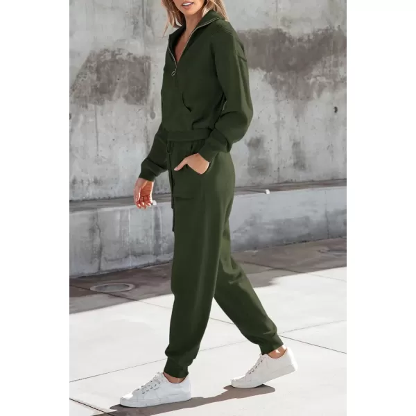 PRETTYGARDEN Womens 2 Piece Sweater Set Pullover Zip Up Sweatshirt Jogger Sweatpants Tracksuit Casual OutfitArmy Green