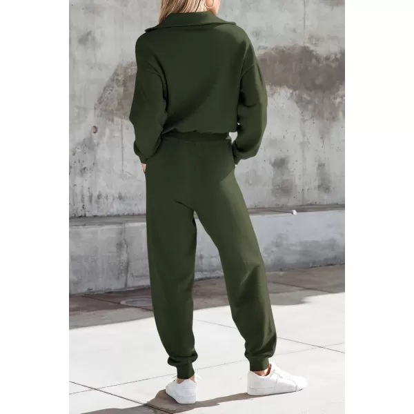 PRETTYGARDEN Womens 2 Piece Sweater Set Pullover Zip Up Sweatshirt Jogger Sweatpants Tracksuit Casual OutfitArmy Green
