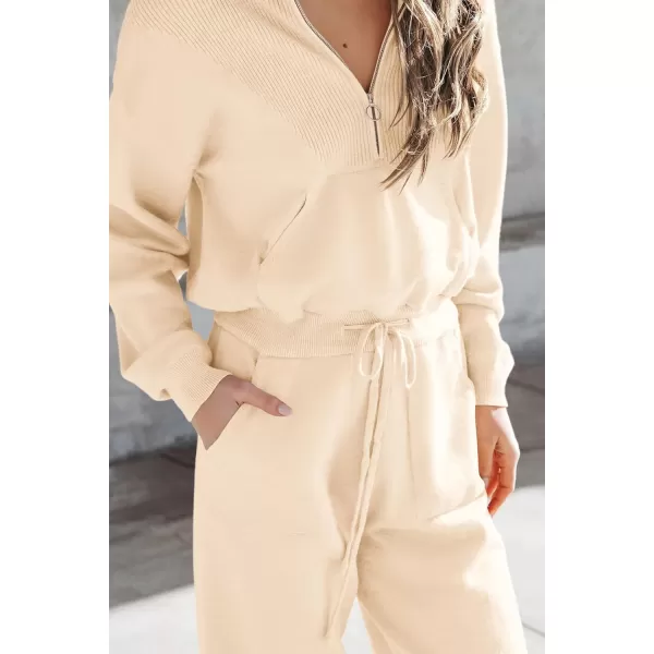 PRETTYGARDEN Womens 2 Piece Sweater Set Pullover Zip Up Sweatshirt Jogger Sweatpants Tracksuit Casual OutfitBeige
