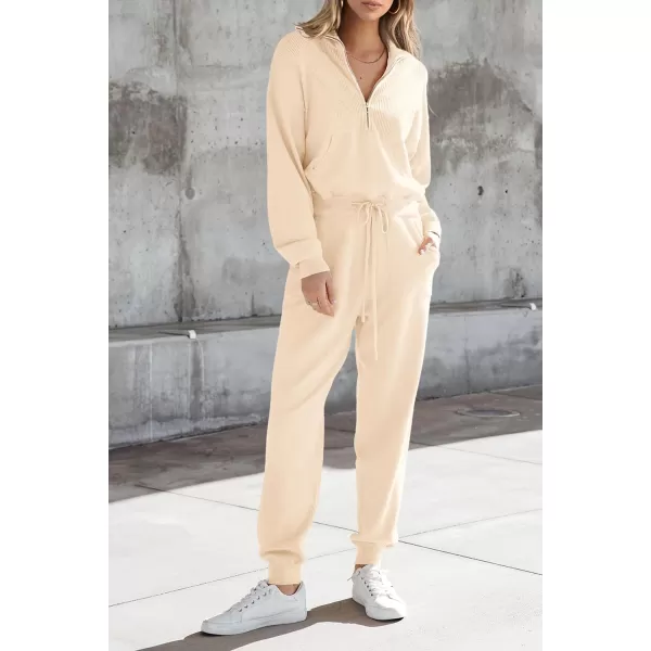 PRETTYGARDEN Womens 2 Piece Sweater Set Pullover Zip Up Sweatshirt Jogger Sweatpants Tracksuit Casual OutfitBeige