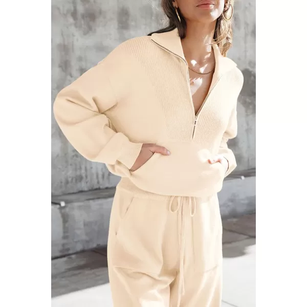 PRETTYGARDEN Womens 2 Piece Sweater Set Pullover Zip Up Sweatshirt Jogger Sweatpants Tracksuit Casual OutfitBeige