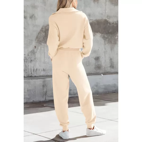 PRETTYGARDEN Womens 2 Piece Sweater Set Pullover Zip Up Sweatshirt Jogger Sweatpants Tracksuit Casual OutfitBeige
